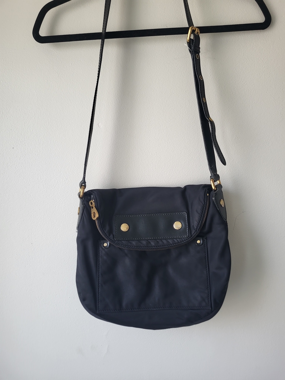Marc by Marc Jacobs Black Nylon Crossbody Multi Pocket Bag with Brass Hardware